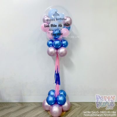 Trụ bóng bay Jumbo tông xanh chrome, hồng rose gold, hồng pastel