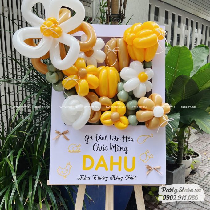 Bảng hoa bong bóng khai trương, chủ đề Vườn Hoa Nắng, tone vàng trắng - DAHU