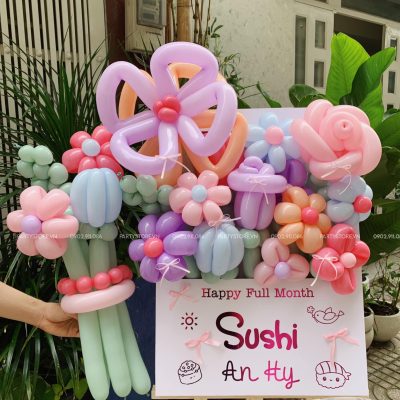 Bảng hoa bong bóng mừng đầy tháng cho bé gái, tone pastel - Sushi An Hy