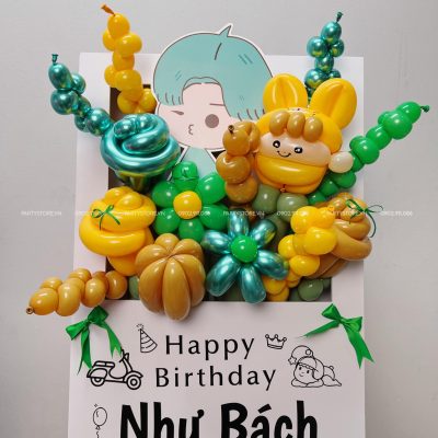 Bảng hoa bong bóng sinh nhật cho bé Trai, tone vàng cam – Như Bách