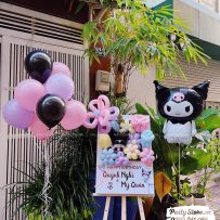 Bảng hoa bong bóng sinh nhật, chủ đề Kuromi, tone hồng tím – Quỳnh Nghi & Mỹ Quân