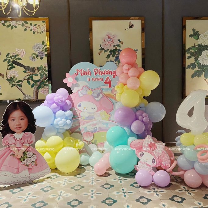Backdrop sinh nhật chủ đề My Melody, tone màu pastel (Minh Phương)