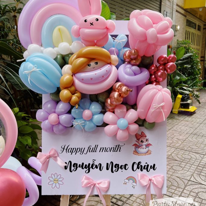 Bảng hoa bong bóng mừng đầy tháng tone màu pastel - Nguyễn Ngọc Châu