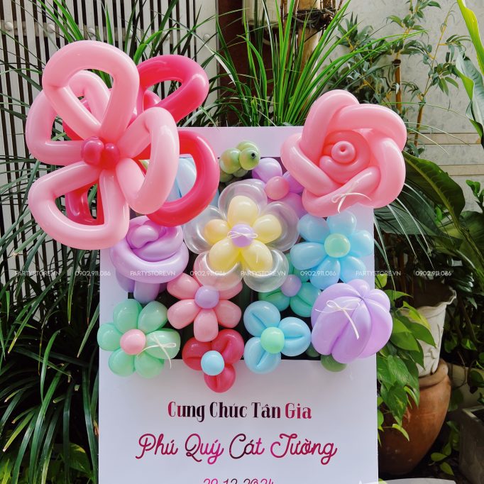Bảng hoa bong bóng mừng tân gia, tone màu pastel - Phú Quý Cát Tường