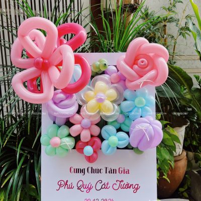 Bảng hoa bong bóng mừng tân gia, tone màu pastel - Phú Quý Cát Tường