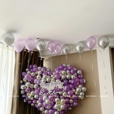 Set trang trí theo chủ đề mừng sinh nhật Sếp, tone màu tím bạc
