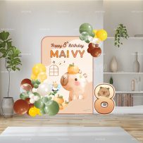 Phông cứng formex sinh nhật thôi nôi Capybara dễ thương tone nâu xanh vàng cho bé trai bé gái