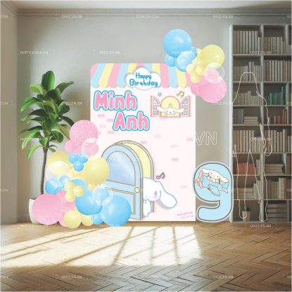 Phông cứng formex sinh nhật thôi nôi Cinnamoroll tone hồng xanh vàng pastel cho bé trai bé gái