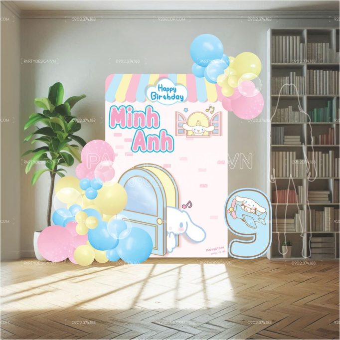 Phông cứng formex sinh nhật thôi nôi Cinnamoroll tone hồng xanh vàng pastel cho bé trai bé gái