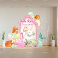 Phông cứng formex sinh nhật thôi nôi Nàng tiên cá tone hồng xanh cam pastel cho bé gái