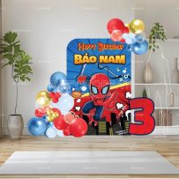 Phông cứng formex sinh nhật thôi nôi Spiderman tone đỏ xanh vàng cho bé trai