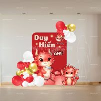 Phông cứng formex sinh nhật thôi nôi bé trai tuổi Rồng tone đỏ