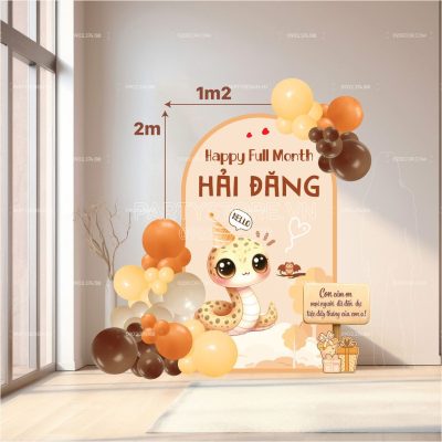Phông cứng formex sinh nhật thôi nôi tuổi Rắn tone nâu cam vàng cho bé trai