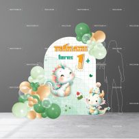 Phông cứng formex sinh nhật thôi nôi tuổi Rồng tone xanh cam kem