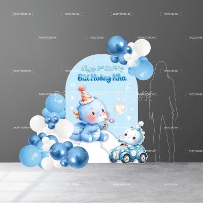 Phông cứng formex sinh nhật thôi nôi tuổi Rồng tone xanh dương trắng cho bé trai
