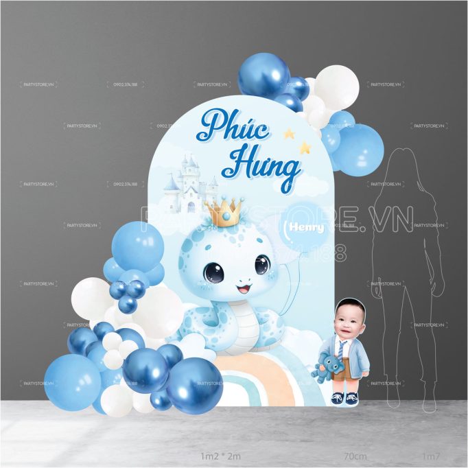 Phông cứng thôi nôi bé trai chủ đề rắn xanh tông xanh dương pastel phong cách dễ thương