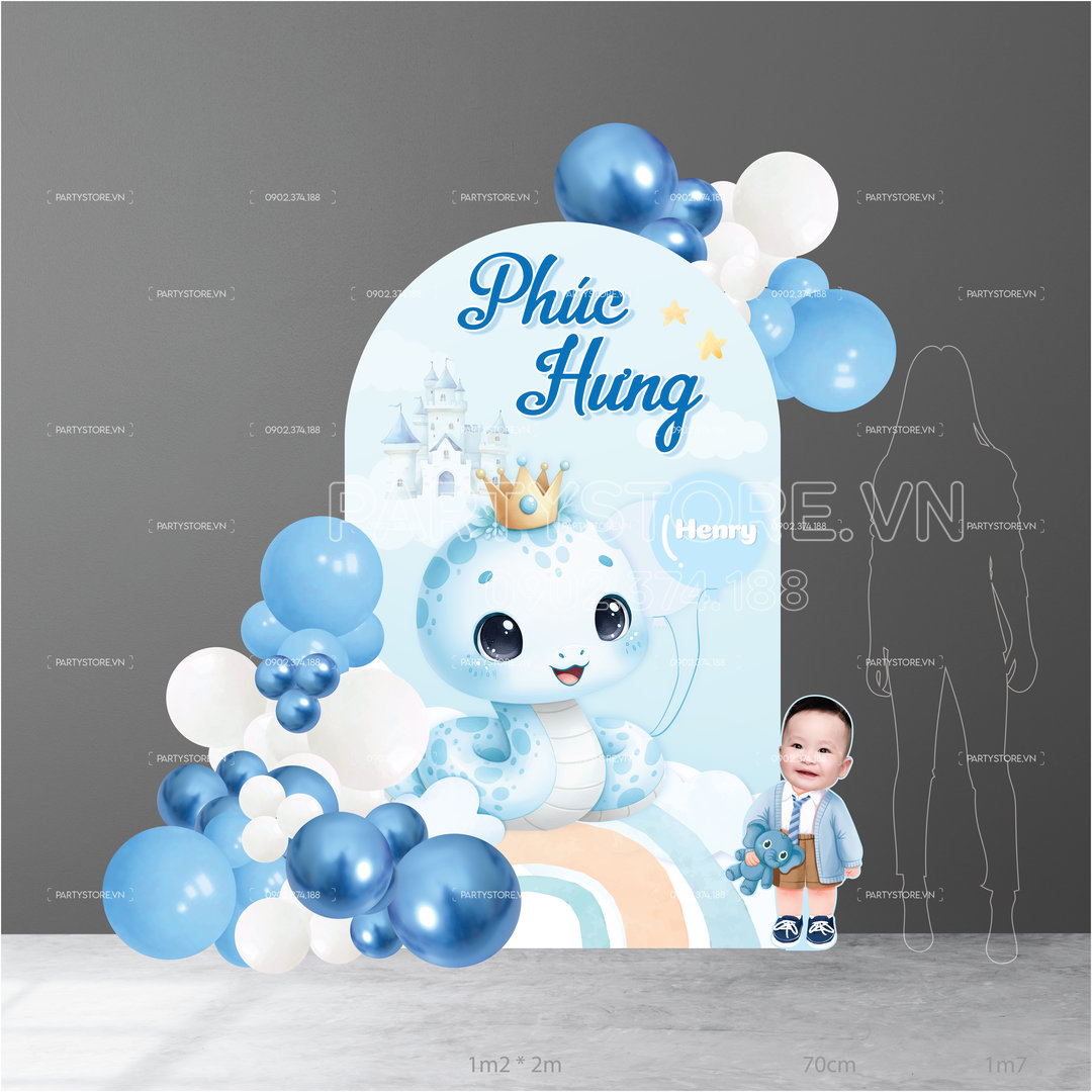 Phông cứng thôi nôi bé trai chủ đề rắn xanh tông xanh dương pastel phong cách dễ thương