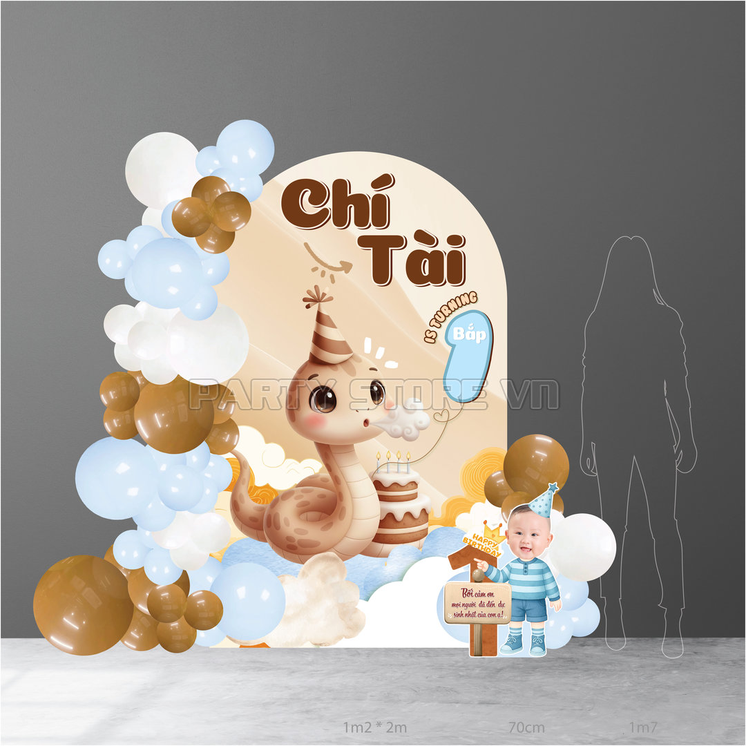 Phông cứng thôi nôi formex bé trai chủ đề rắn tông be nâu chủ đạo kết hợp xanh nhạt