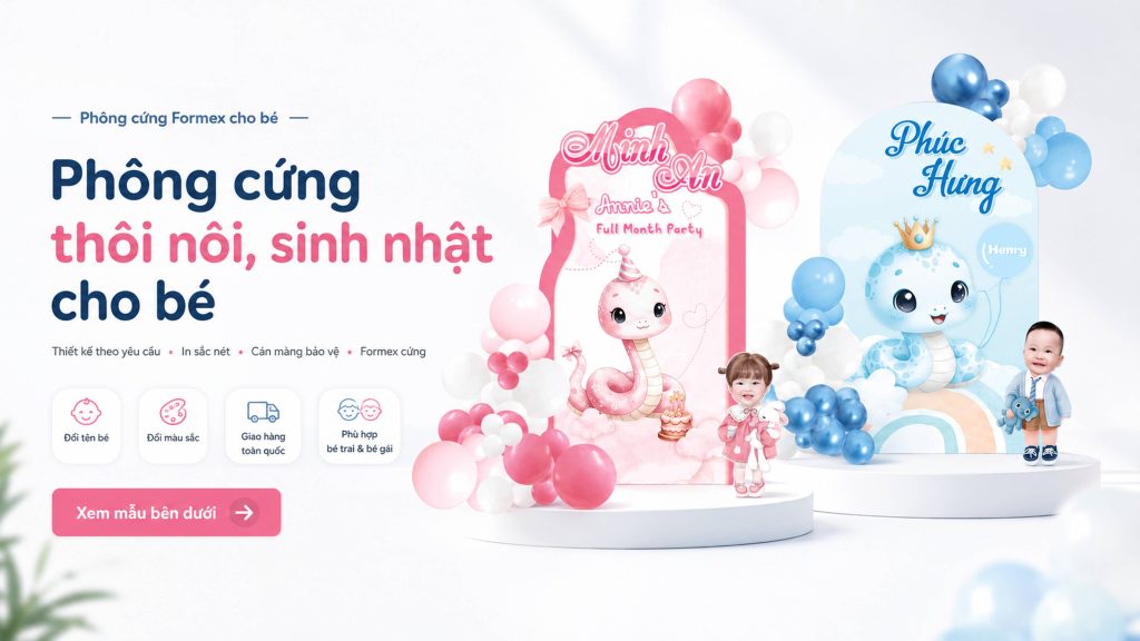 Phông cứng thôi nôi sinh nhật cho bé trai và bé gái, thiết kế theo yêu cầu